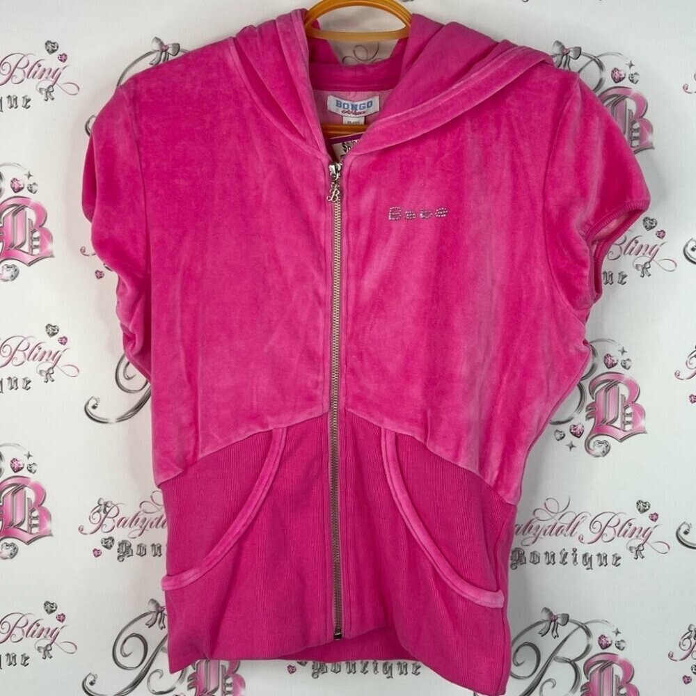BONGO sweater tshirt style bling babe logo B zipper pull Pink Athletic Hoodie
